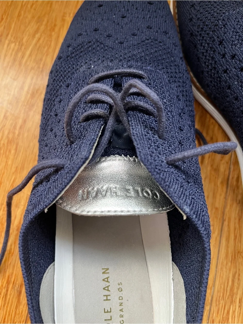 COLE HAAN WOMEN'S ZEROGRAND STITCHLITE OXFORD NAVY BLUE KNIT/WHITE W 10 B W11511